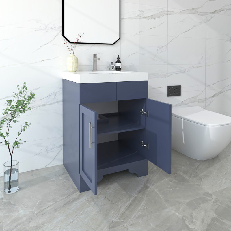 Ensemble de meuble-lavabo autoportant bleu marine avec comptoir en quartz de Carrare blanc 24 po Aurilla, Bleu marine, 24"