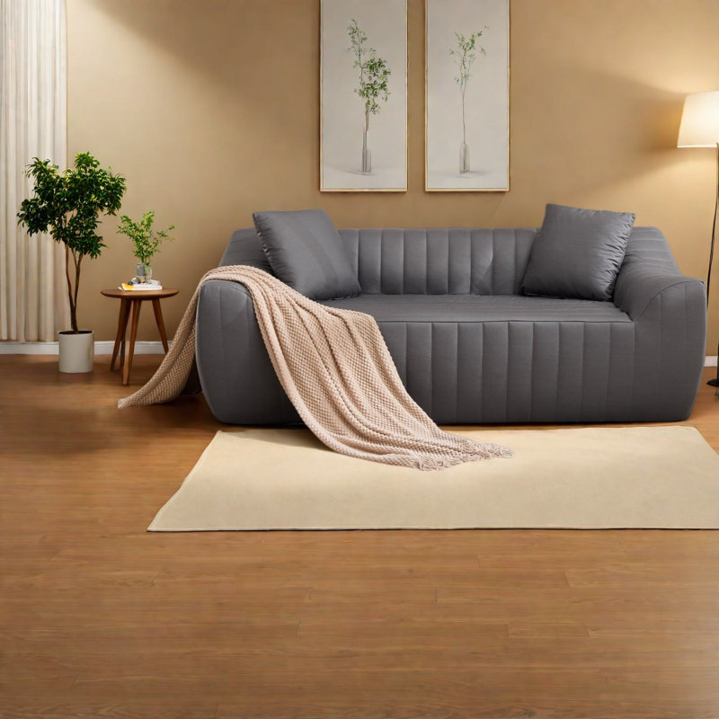 Canapés 2 places surdimensionnés à compression, causeuse en similicuir gris pour la maison, Gris
