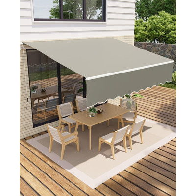 Manual Retractable Awning, Waterproof Sun Shade Patio Awning, Heavy Duty Aluminum Frame, 280g Polyester Fabric, Adjustable Roll Out Awning for House, for Deck, Porch