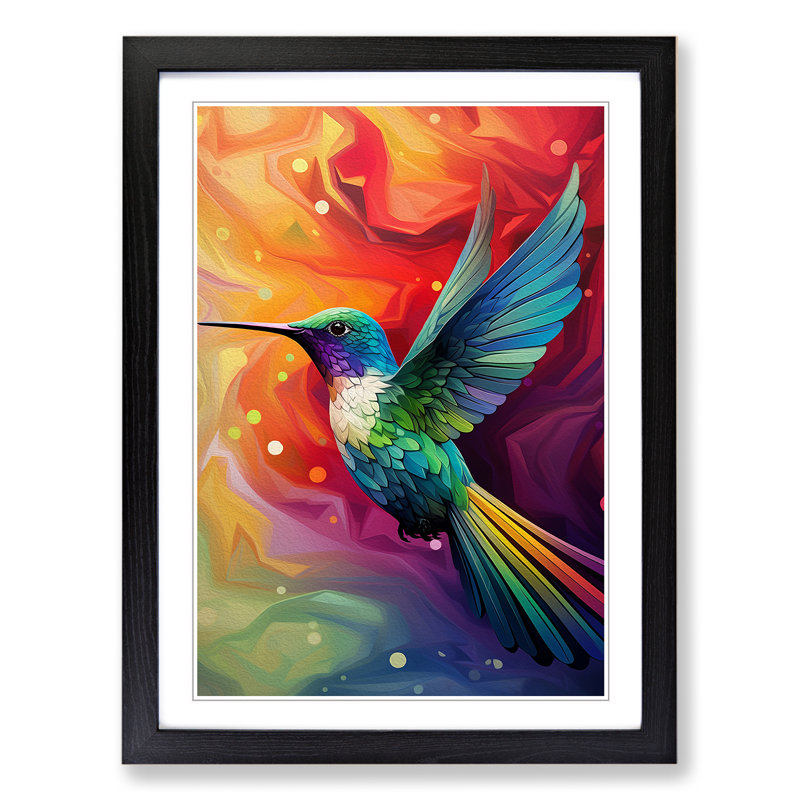 Hummingbird Op - Framed Print, 64cm H x 46cm W x 2cm D, Black Framed