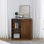 Armoire de rangement, buffet Mid-Century en bois avec 2 portes coulissantes et bandes décoratives solides