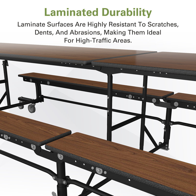 Palmer Hamilton 145'' Rectangle Bench Cafeteria Table with Metal Frame, Montana Walnut
