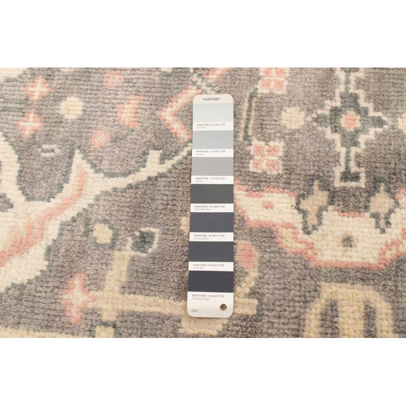 Tapis de couloir en laine noué à la main de conception unique 2 pi 7 po x 9 pi 8 po Devlin Tapis décoratif en gris foncé/crème