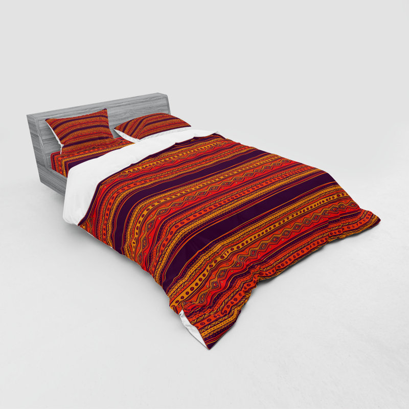 Rustic Polyester Striped Duvet Cover, Queen Duvet Cover + 3 Additional Pieces
