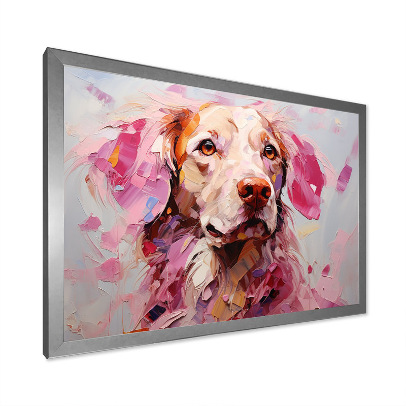 Pink Labrador Popart On Canvas Print, 12" H x 20" W x 1" D, White Single Picture Framed