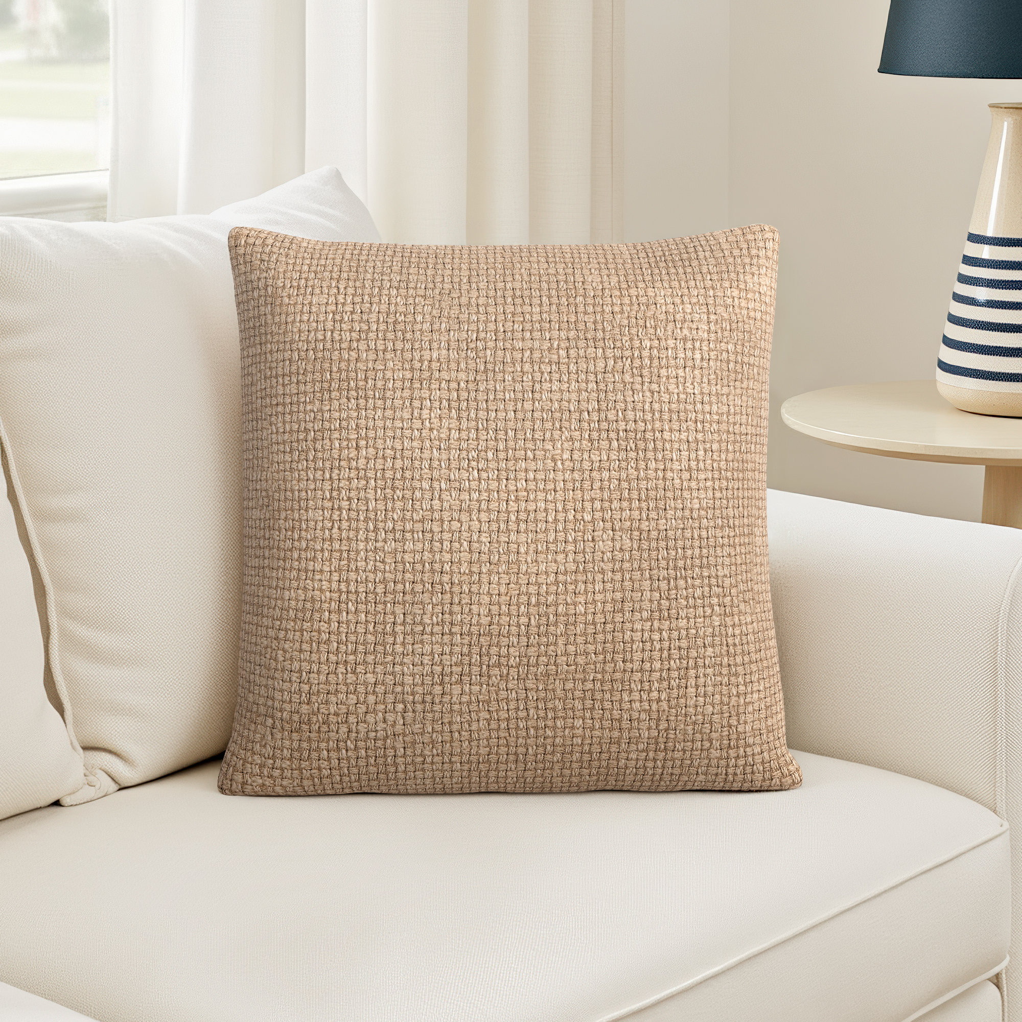 Clovis Cotton Throw Pillow, Wheat, Down Fill, 20" x 20"