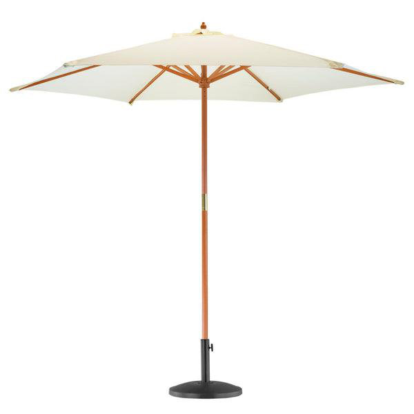 Wooden Garden Parasol & Base - 2.7m, Stone, Orange