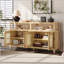 Armoire de rangement en rotin de style bohémien avec structure en bois massif, buffet avec tablettes réglables à 3 positions pour le salon et la salle à manger, conception à pousser sans poignée-2132511970