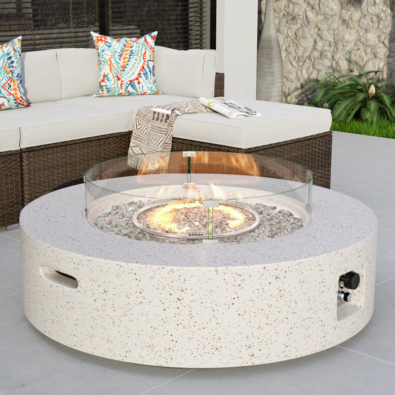 Outdoor Concrete Propane Fire Pit Table, Gray/Gray Fire Glass