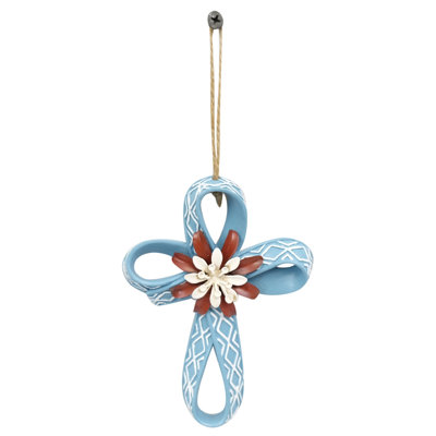 Southwestern Blue Cross with Floral Accent Hanging Figurine Ornament