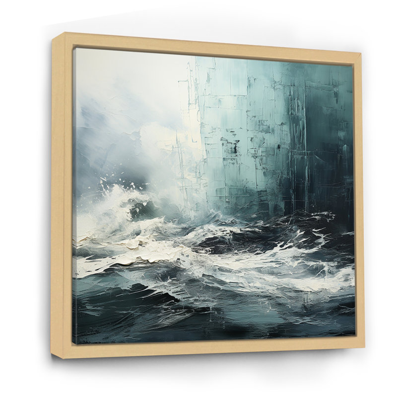 Minimalisme, peinture en noir et blanc vague IV sur toile, H 36 po x l 36 po x P 1,5 po, Cadre naturel flottant