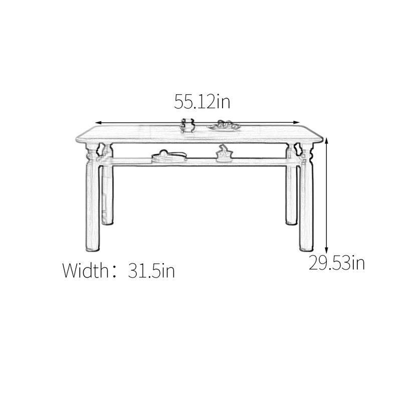 Rubber wood ripple dining table, 29.53"H x 55.12"L x 31.5"W