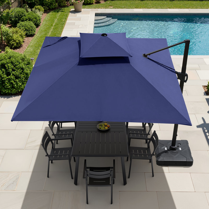 Parasol en porte-à-faux rectangulaire en aluminium avec base lestée 128 po x 104 po, Marine