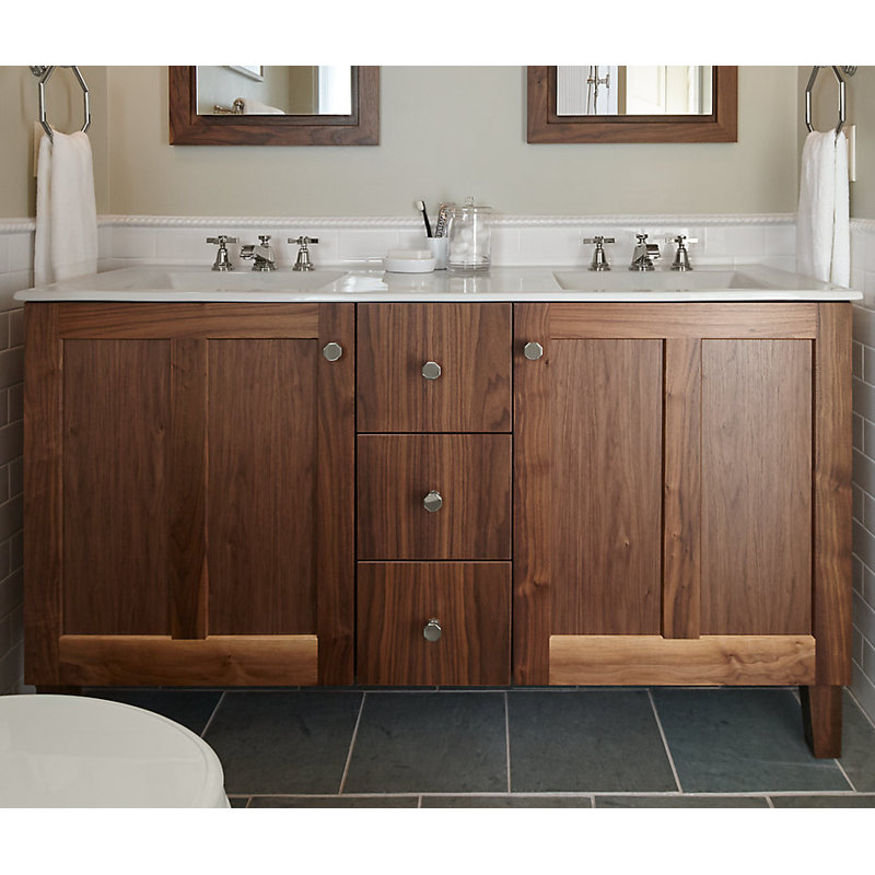Poplin 62" Double Bathroom Vanity Set, Batiste Black, Black, Almond