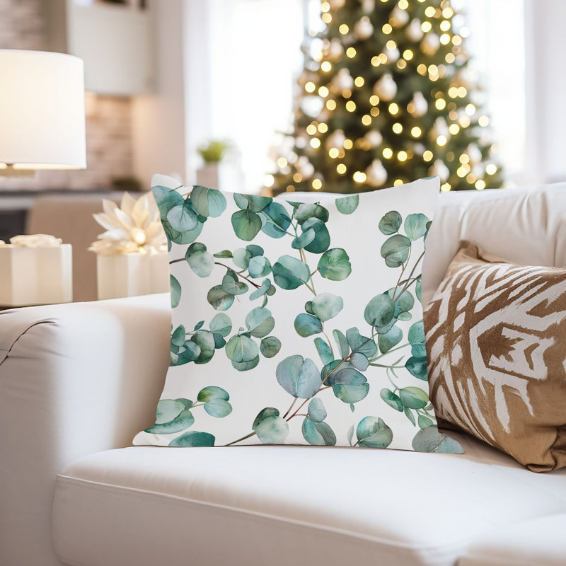 Botanical Eucalyptus Leaves Pattern III Pillow Cover, 16"H x 16"W