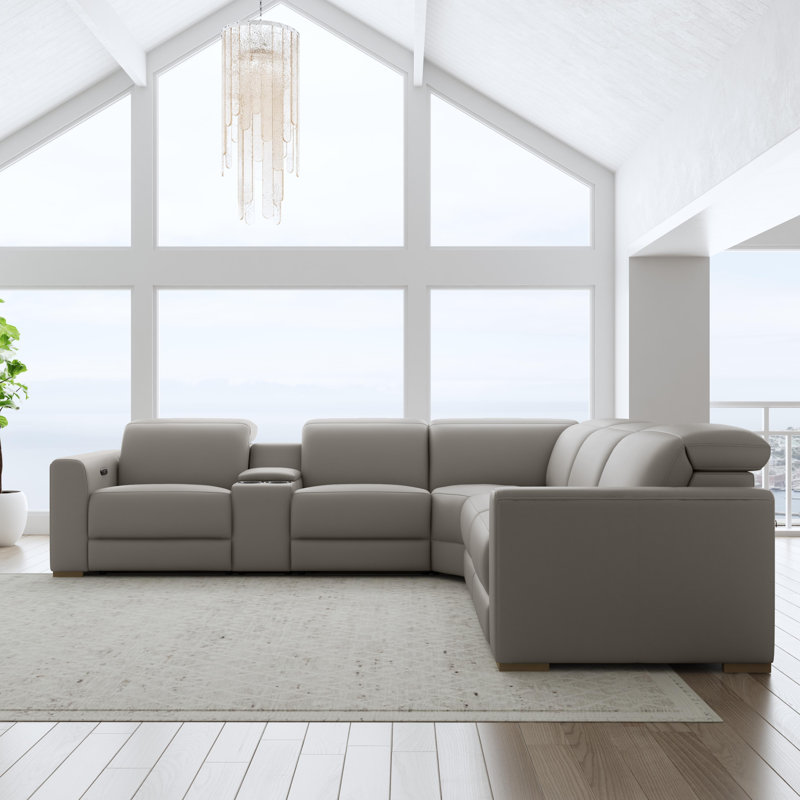 Canapé modulaire inclinable électrique à 5 sièges Celeste, Cuir gris