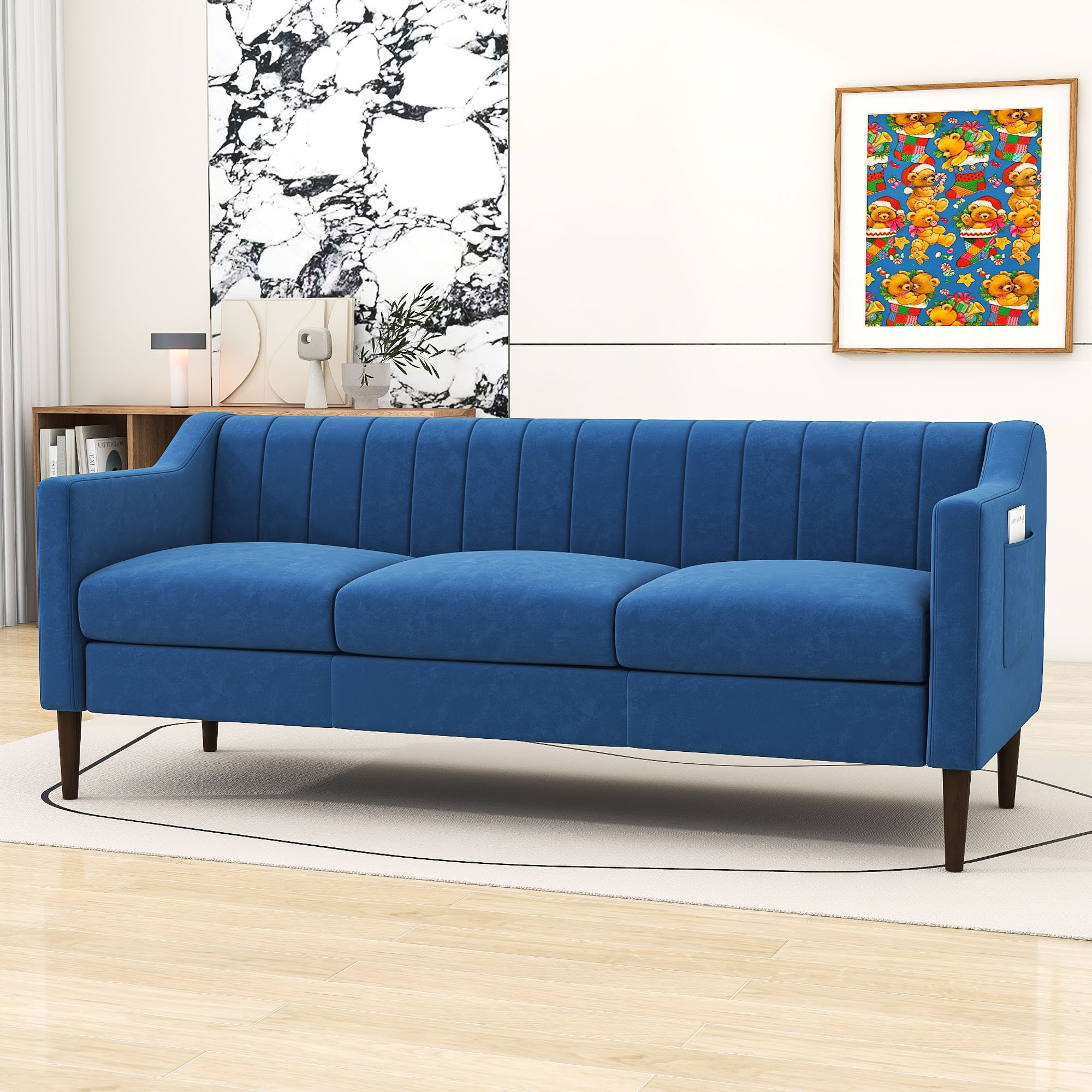 Ebern Designs Draeson Modern 3 Seats Sofa Couch, Comfortable Upholstered Sofa with Wooden Frame