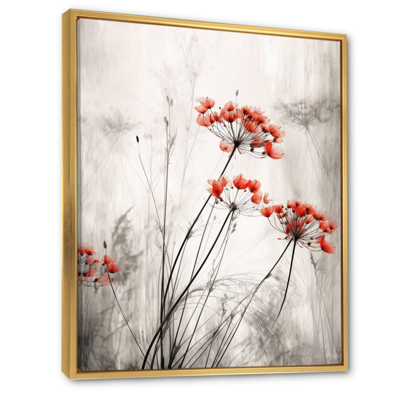 «Red Grey Herb Garden III», impressions sur toile florales, Cadre flottant doré, 32" H x 24" W