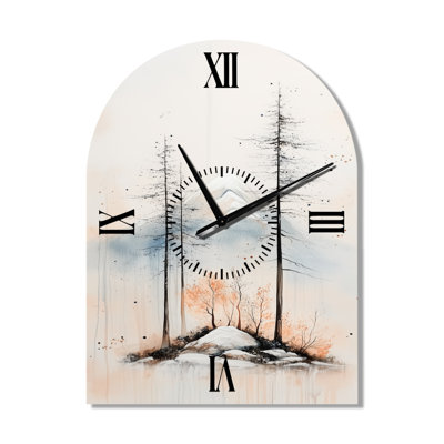 Minimal Winter Mountain Reflection II - Minimalist Arch Wall Clock, Printed on Metal