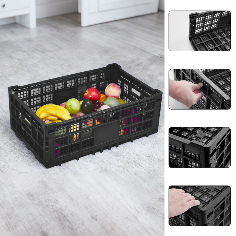 Bac de rangement pliable Containe, caisse à lait pliable de 52 litres, caisse de rangement en plastique robuste empilable avec poignée, rangements de transport pliables pour le rangement de jouets de bureau à domicile