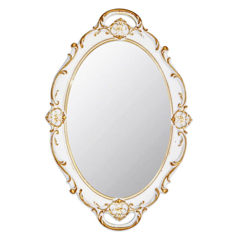 Vintage Oval 14.5'' Decorative Wall Mirror, White