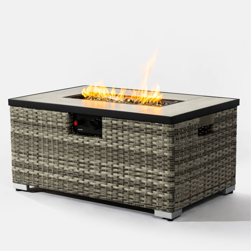 Propane Fire Table With Tank Holder, Ceramic Tile Tabletop, Beige , 31.59" Depth, 19.47" Width, 15.41" Height, 80lb And Tile, 31.59in D X 19.47in W 15.41in H,