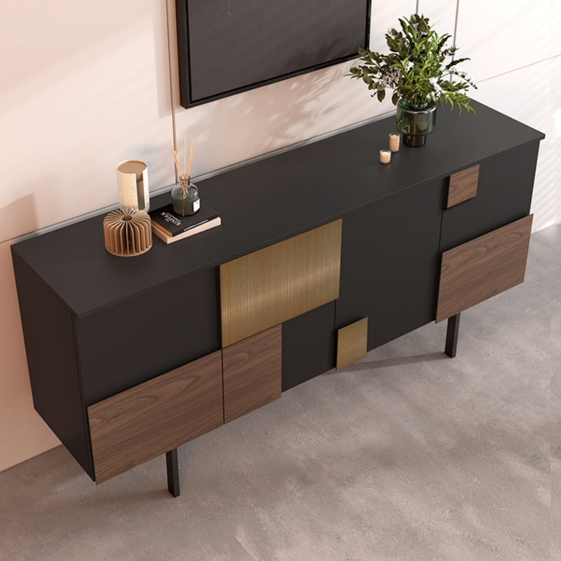 Armoire d'appoint Light Luxury, H 34,2 po x l 55,1 po x P 16,5 po, Noir / brun