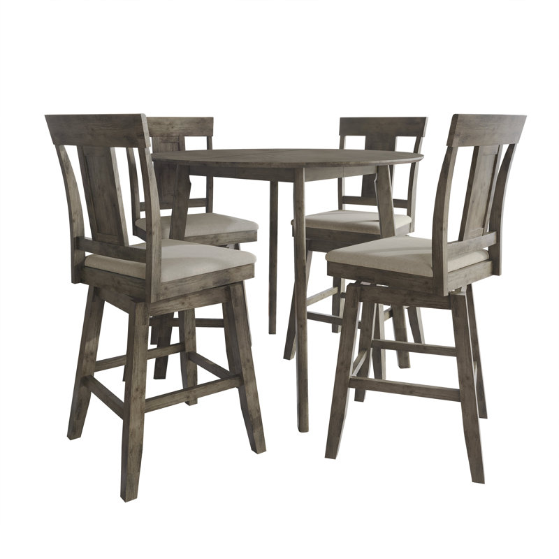 5-Piece Counter-Height Round Dining Set with Upholstered Splat-Back Chairs, Dark Grey, Dark Grey