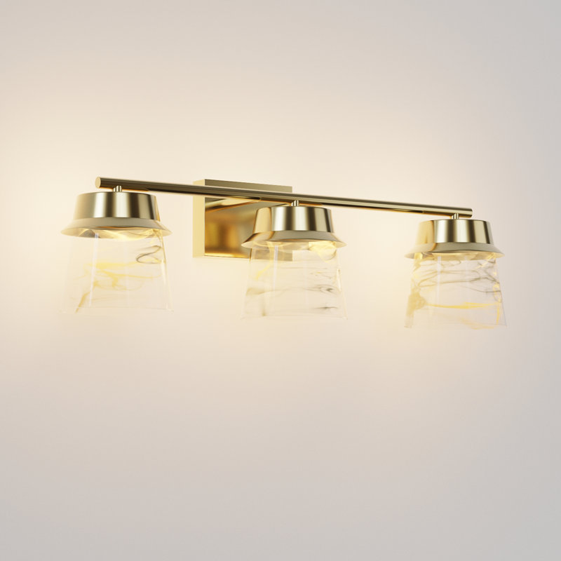 3 - Light 22.6W" LED Dimmable Gold Iron 3000K/4000K/5000K 3CCT ETL Certificated Vanity Light With Patterned Glass