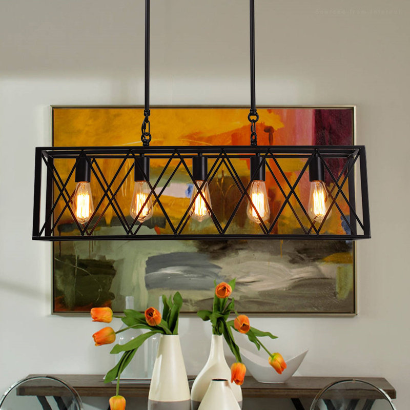 Lustre rectangulaire industriel suspendu 5 lumières pour îlot de cuisine