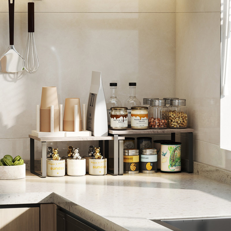 Ensemble de 2 organisateurs de tablettes extensibles, comptoir de cuisine et support à épices pour garde-manger et armoire