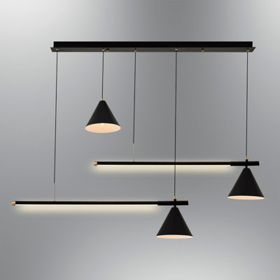 Modern Black Chandelier, 47.2 x 7.1 x 47.2 Inches | Metal Body, 2 x 15W LED & 3 x E14 40W Bulbs Included, 3000K | Scandinavian Design, Solid Color, Elegant Lighting for Home & Office Spaces