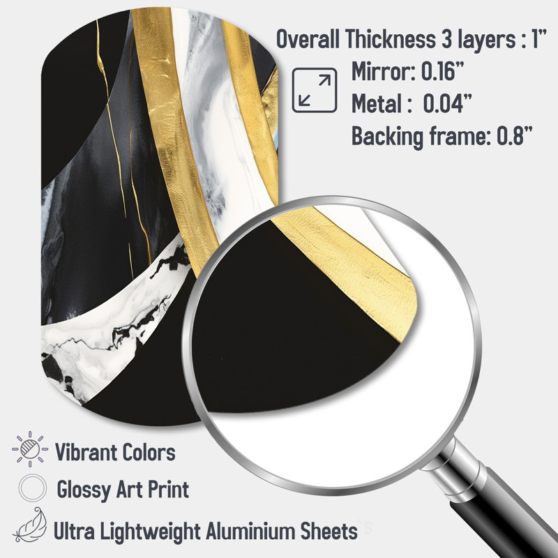 Black And Gold Harmony Of Marble IV - Marble Asymmetrical Metal Art, Modern Cylinder Metal Print, 43" H x 23" W x 1" D