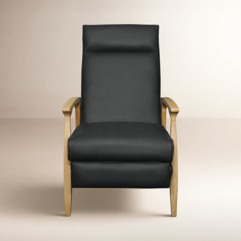 Piedmont Leather Recliner, Black, Light Oak