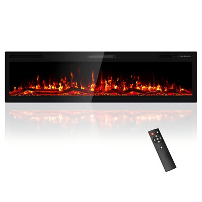 Ultra-Thin Recessed and Wall Mounted Electric Fireplace - HD 3D Flame with Remote, 750/1500W