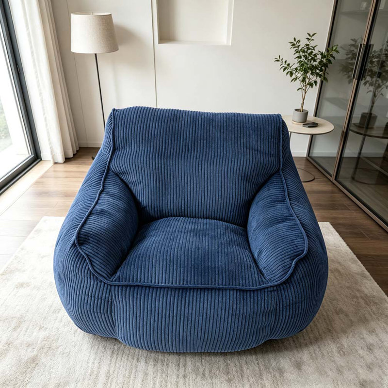 Comfy Corduroy Large Bean Bag Chairs with Armrests, Dark Blue