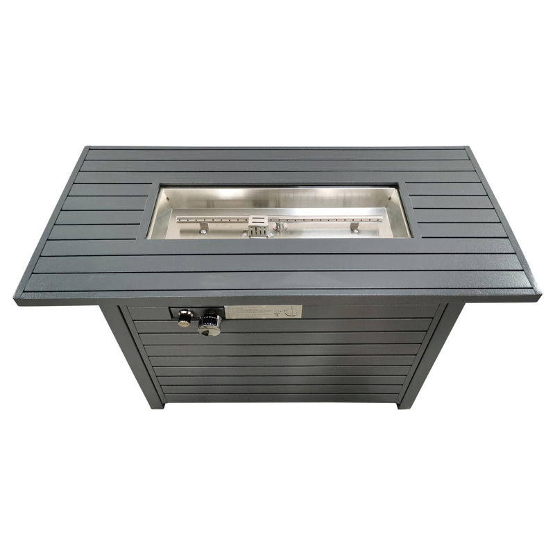 25''h X 42''w Steel Fire Pit Table With Propane, 50000 , 8 Hours Burn, Push-button Ignition, Grey Finish Lid Propane Table, Output, Grey, Residential And Commercial Use