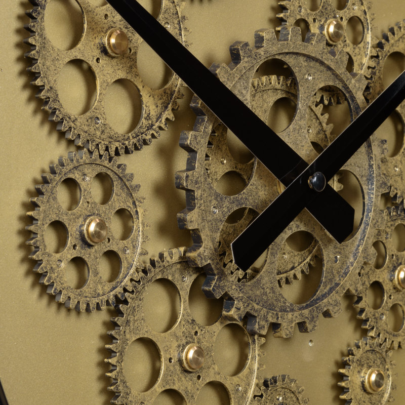 Bronze 15-Inch Quartz Analog Wall Clock with Moving Gears