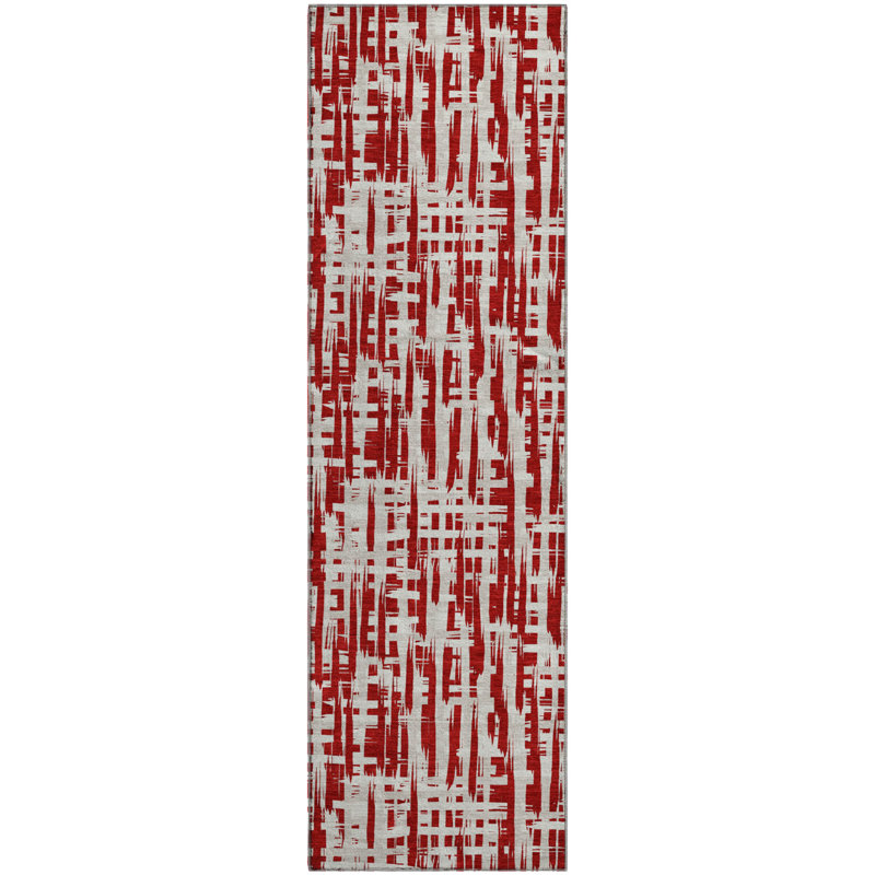 Premium Machine Washable Crumley AMF1059 Lines Rug_AMF1059RD, Runner 2'3" x 7'6"