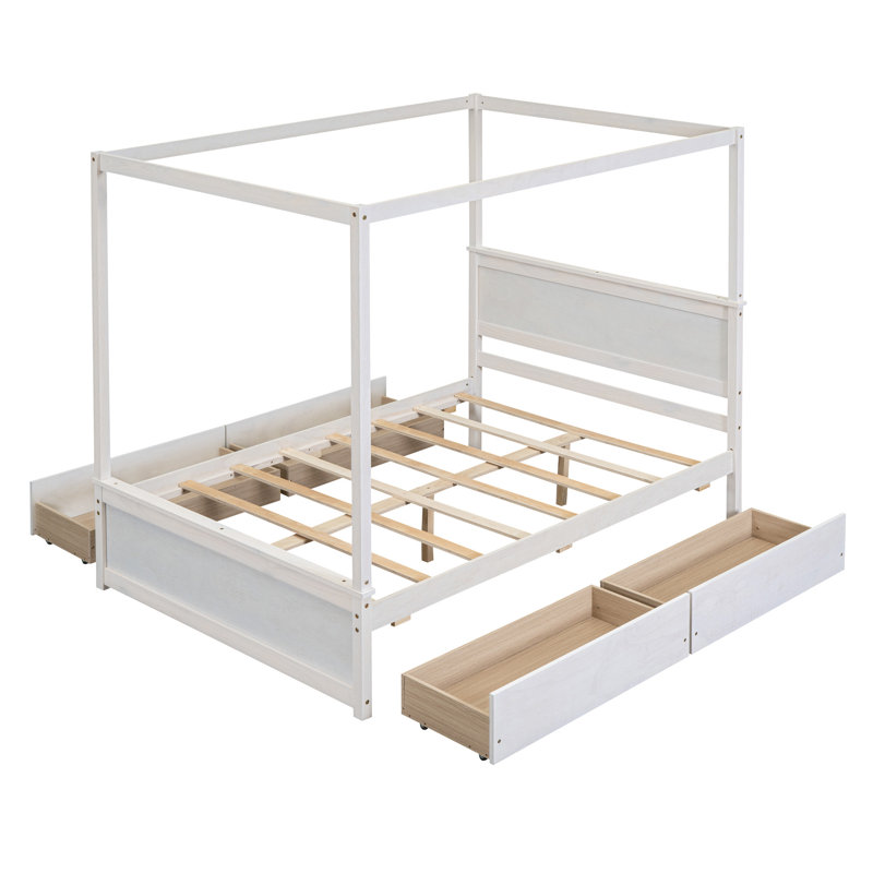 Dilyla Storage Canopy Bed, 1 Bed and 2 Side Cabinet Storage Shelf, White