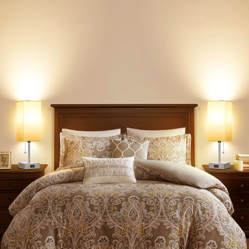 Ensemble de 2 lampes de table pour la chambre à coucher, à intensité variable 3 couleurs 15 po, avec chaînette et prises de courant, 2 ampoules incluses