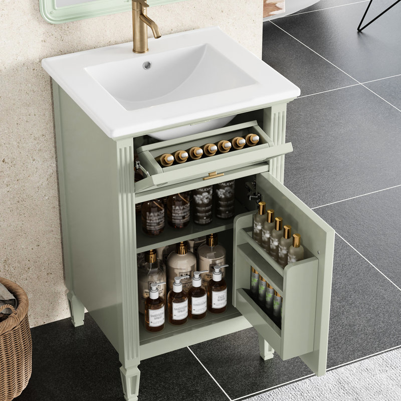 Meuble-lavabo de 20 pouces avec lavabo, rangement fonctionnel, charnières à fermeture en douceur et assemblage facile pour les petites salles de bain urbaines