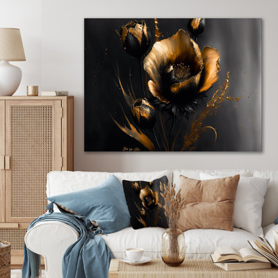 Kinloch crocodile noir et doré motif floral I - décoration murale florale et botanique en métal