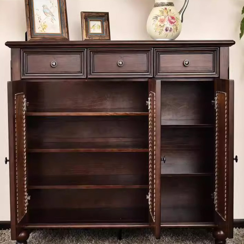 Dark-walnut Solid Wood Shoe Storage Bench