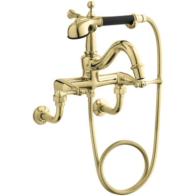 Antique Floor- or Wall-Mount Bath Faucet with Handles and Handshower