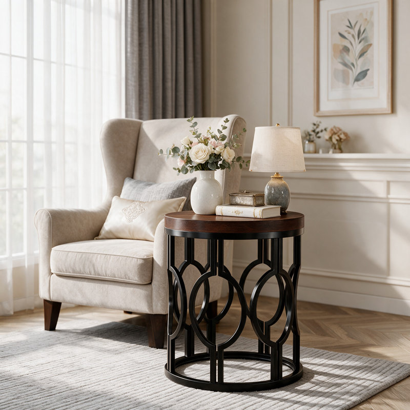 Brookview 23.62" H Manufactured Wood and Metal End Table, Walnut, 1, Black