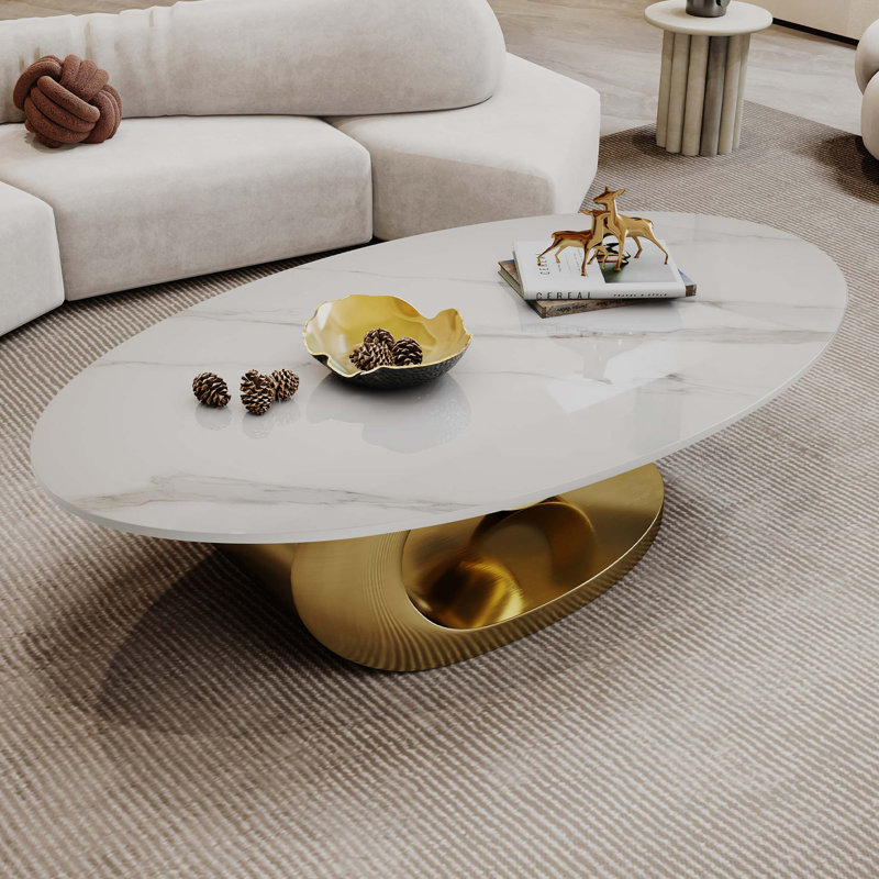 Exquisite Marble Coffee Table with Innovative Stainless Steel Base for Stylish Spaces, Gold