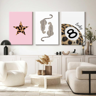 Leopard Wall Art Cheetah Canvas Prints Lucky 8 Ball Wall Decor Fashion Leopard Poster Aesthetic Pictures Trendy Cheetah Painting Preppy Artwork For Living Room Bedroom 12X16x3 Inch Ready To Hang