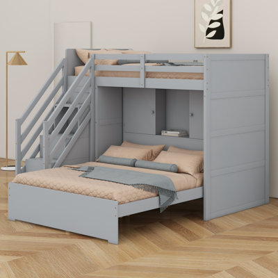 Lit superposé pour enfants et adolescents avec escalier de rangement, garde-robe, lumière USB et DEL