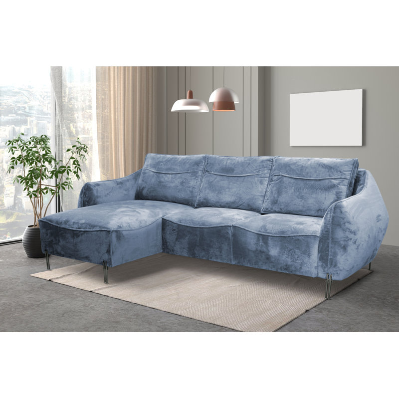 Adly 3 Seater Fabric Sofa & Chaise, Blue, Right Hand Facing